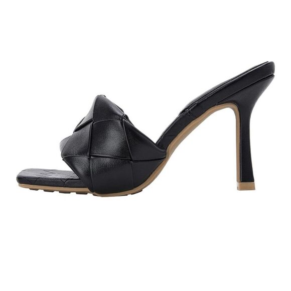 Square Open Toe Leather Mule Woven Slide Stiletto SlipOn Quilted Backless Sandal - Picture 1 of 14